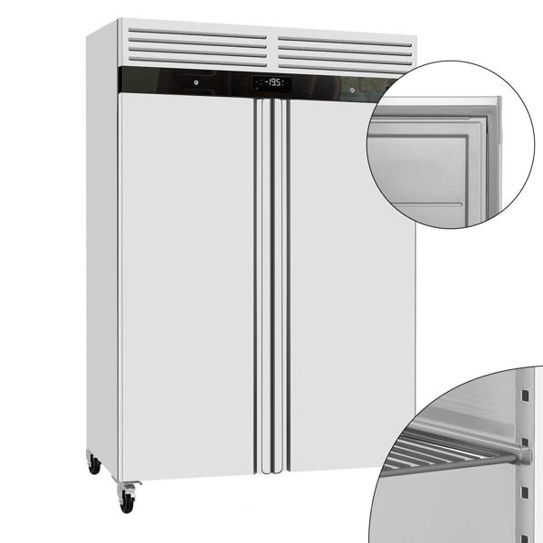Armario congelador ECO - GN 2/1 - 1400L - con 2 puertas de acero inoxidable - ventilado; R290; desescarche automático; ruedas; cerradura con llave; AISI 430