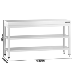 Worktable PREMIUM  Stainless steel 1600x700mm - with undershelf & intermediate shelf