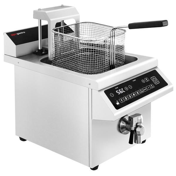 Indukcijska friteza - 8 L - 3,5 kW - elektroničko upravljanje - s odvodnom slavinom - s automatskim podizanjem košare - stolna