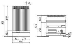 Elektrická grilovací deska - 4,5 kW - Drážkovaný - grilovací plocha: 395x500 mm