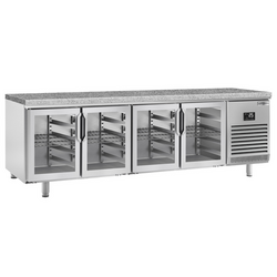 Bakkerij koelwerkbank PREMIUM PLUS - 2752x800mm - 4 glazen deuren & granieten werkblad