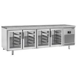 Table réfrigérée de boulangerie PREMIUM PLUS - 2752x800 mm - 4 portes vitrées & plan de travail en granit
