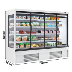 Vitrina mural refrigerada - 2580x885x2000mm - 1605L - con 4 puertas batientes de doble acristalamiento y 4 estantes - Blanco