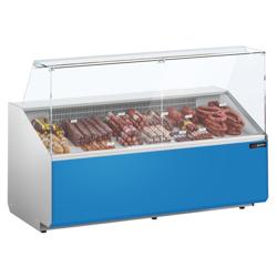 Commercial Refrigerated Serve-Over Counter PREMIUM - 1881 mm - +2 to +6°C - panoramic glass - light blue front