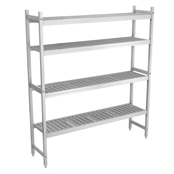 Aluminium/kunststof stelling - 1486x1685mm - Diepte: 460mm - met 4 schappen - Draagvermogen totaal: 450kg