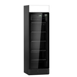 Vetrina frigo per bibite PREMIUM - 595mm - 145l - display digitale - porta in vetro senza cornice - con 1 porta in vetro & cassonetto pubblicitario illuminato & illuminazione LED - Nero