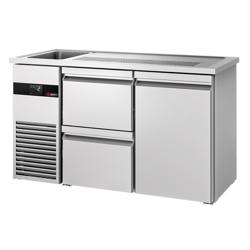 Commercial Refrigerated Beer Counter PREMIUM – 1-Door & 2-Drawer – Left-hand Sink – 1550×700 mm