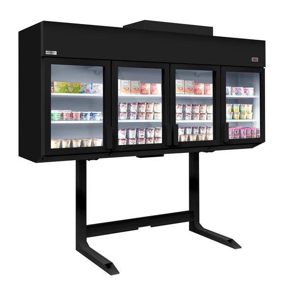 Supermercato-Espositore murale congelatore - 2500mm - 650l - -22°/-18°C - con 4 porte a battente in vetrocamera & 6 ripiani - Nero