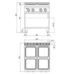 Cuisinière électrique - 14 kW - 4 plaques carrées