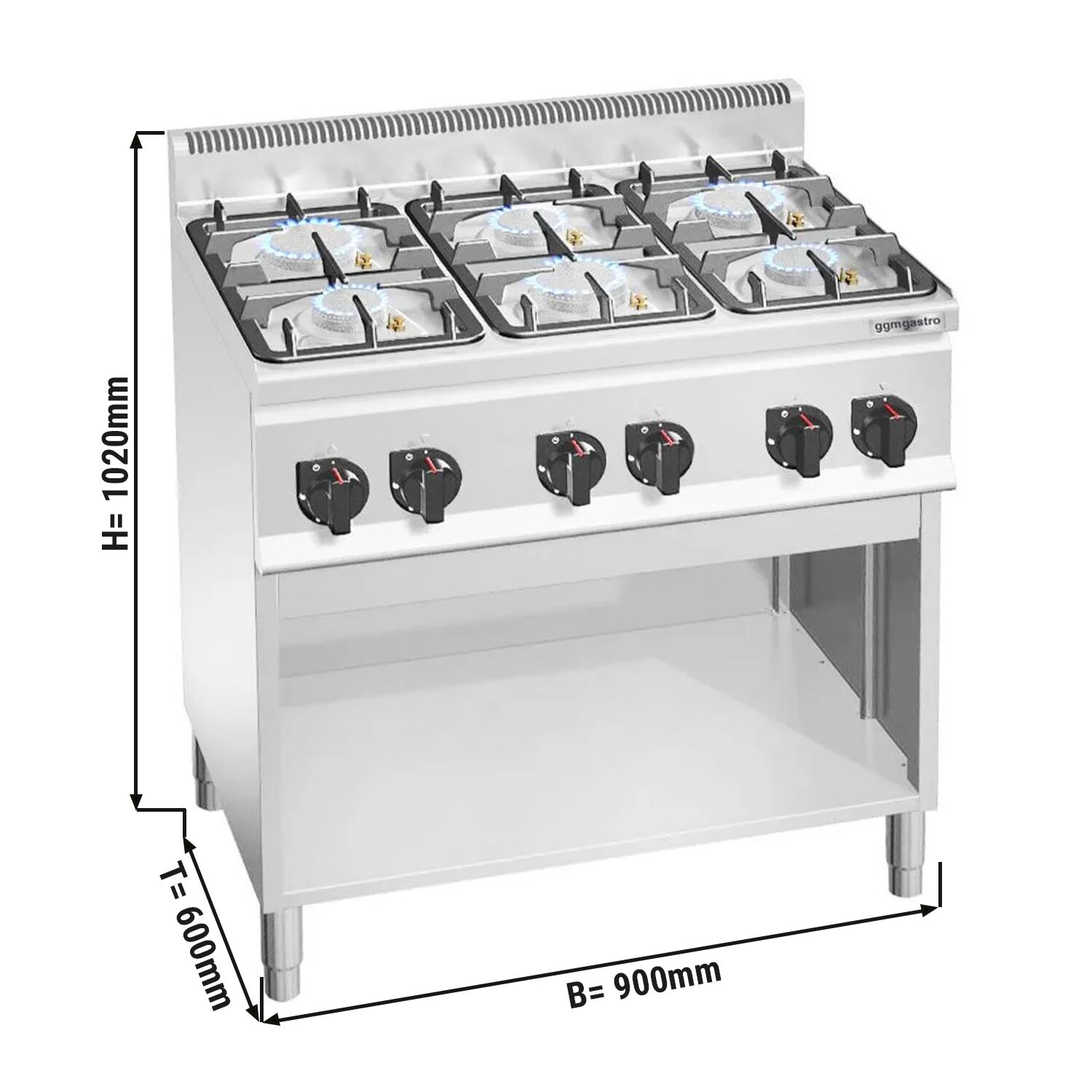 Fourneau à gaz – 28,5 kW – 6 brûleurs