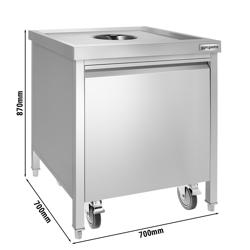 Сміттєвий бак з відром на рухомій платформі на колесах - Отвір для відходів та фронтальна висувна шухляда - 50 л - Нержавіюча сталь