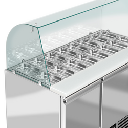 Saladette PREMIUM - 1368mm - 3 deuren - met hoge glazen opzetstuk voor 4x GN 1/1
