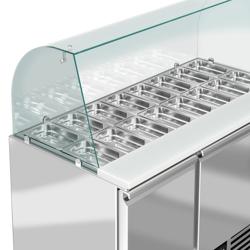 Saladette PREMIUM - 1368mm - 3 deuren - met rechte glazen opzetvitrine voor 4x GN 1/1