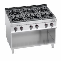 Cucina a gas professionale - LORENZO 900 - 1200x900x965mm - 53,5 kW - 6 fuochi - su vano aperto - alta potenza