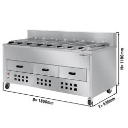 Commercial Charcoal Grill / Roaster - 8-Spit Rotisserie - 2 Charcoal Drawers - 1800×930×1100 mm - 2 braked wheels