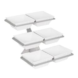 Etažér / bufetový stojan - nerezová ocel - hranatý - 240x240 mm - s 3 policemi - Výška: 415 mm - vč. 6 melaminových misek 240x240 mm