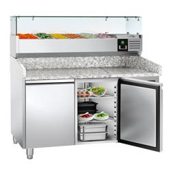 Pizzawerkbank ECO - 1500x800mm - met granieten werkblad - met 2 deuren - incl. glasvitrine - 6x GN 1/3