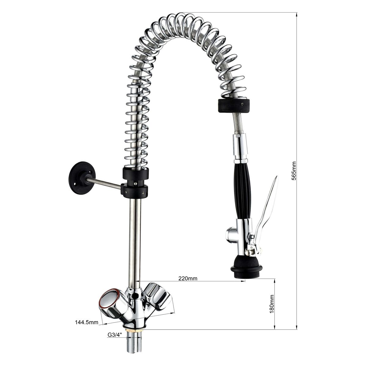 Douchette de prélavage monotrou 7000 – avec robinet mélangeur et 2 vannes de mélange