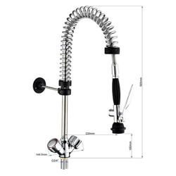 Gruppo doccia prelavaggio monoforo 7000 - per acqua calda/fredda - con staffa a parete, doccia girevole 360° & 2 miscelatori - 565mm