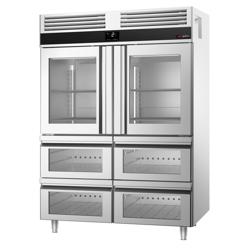 Koelkast met glasdeur RVS PREMIUM - GN 1/1 - GN 2/1 - 1400mm - 1400liter - tot -2°C tot +8°C - met 2 glasdeuren - geforceerde koeling, LED‑verlichting & legroosters