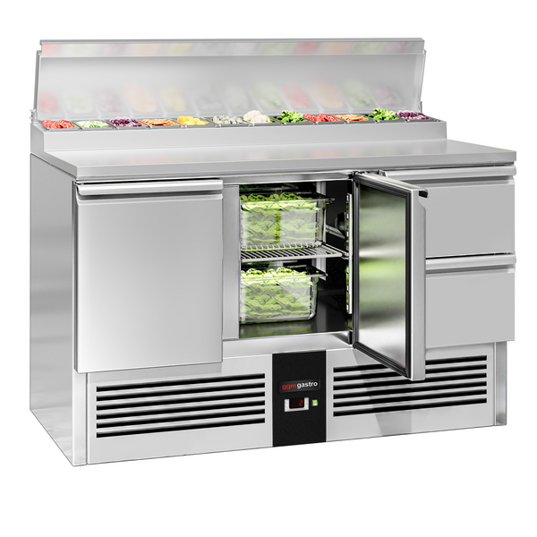 Saladette / mesa de preparação PREMIUM - 1,37 x 0,7 m - com 2 portas e 2 gavetas 1/2