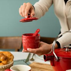 STAUB| Ceramic Sugar Bowl – Cherry Red - Paprika Shape - Spoon Included