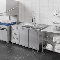 Dolaplı Yıkama Tezgahı -1400x600mm - 3 Çekmeceli & 2 sağ evyeli