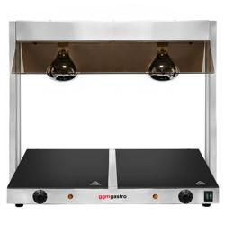 Commercial Food Warmer Plate– 2 Heat Lamps – GN 1/1 ×2 – Dual Thermostats – Double‑sided angled glass guard – 1.07 kW