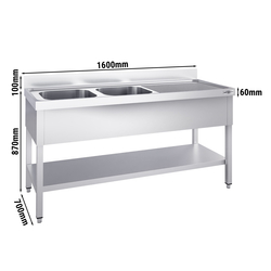Evier PREMIUM - 1600x700mm - avec fond & 2 bacs à gauche