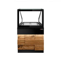 Vitrine chauffante TORONTO – 800 mm – façade en bois – pour 2 × GN 1/1 – plan de travail en granit noir