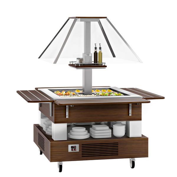 Banco per Buffet | Buffet freddo per insalate DUBLIN - 1700 mm - con piano in vetro inclinato - per 4x GN 1/1