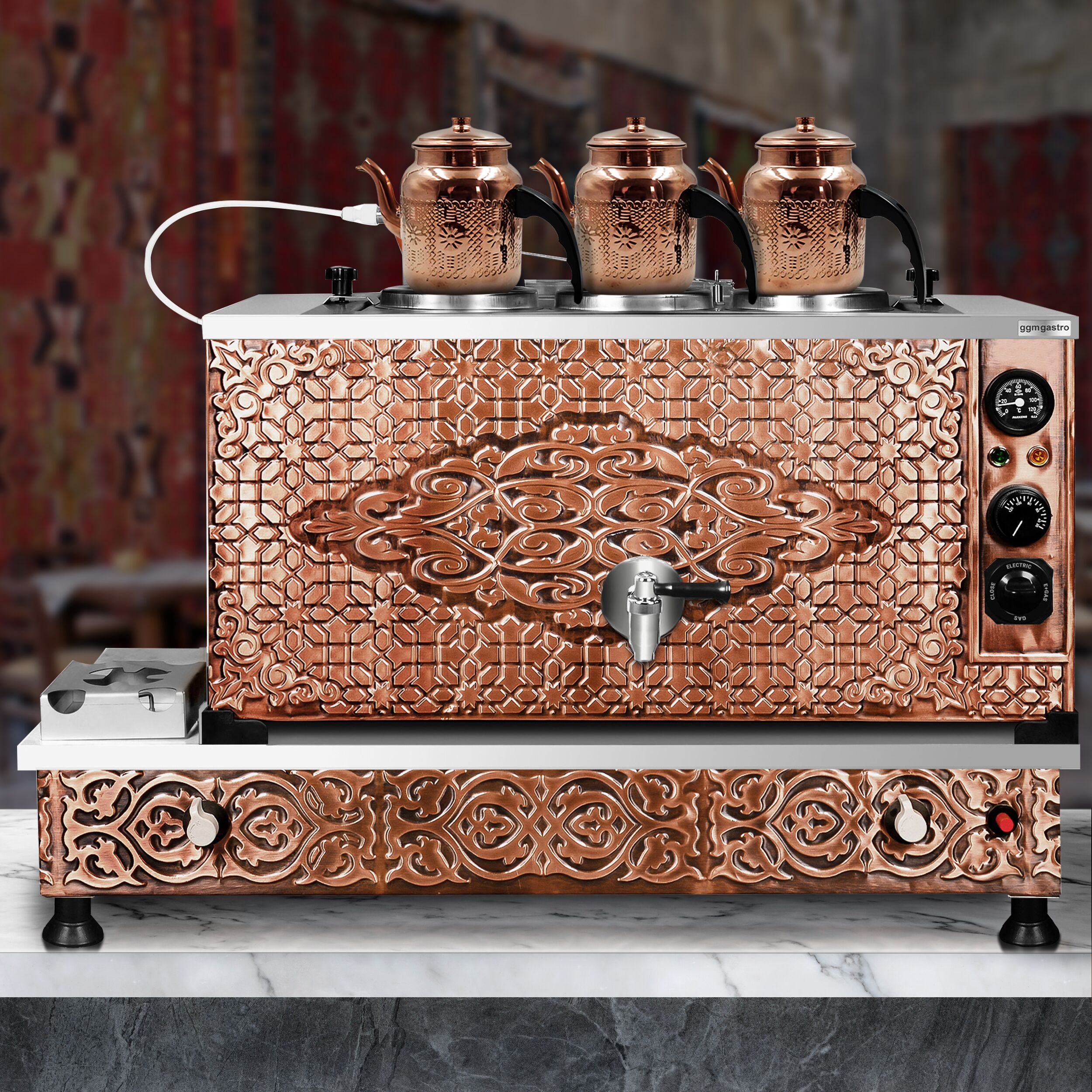 Samovar en cuivre - 870mm - 33 L - Mixte gaz/électrique