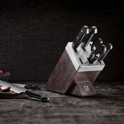 (7 pieces) ZWILLING | GOURMET SharpBlock Knife Block Set – Self‑Sharpening KIS - Brown Block - Chef 20 cm - Bread 20 cm - Carving 20 cm - Utility 13 cm - Paring 10 cm - Scissors