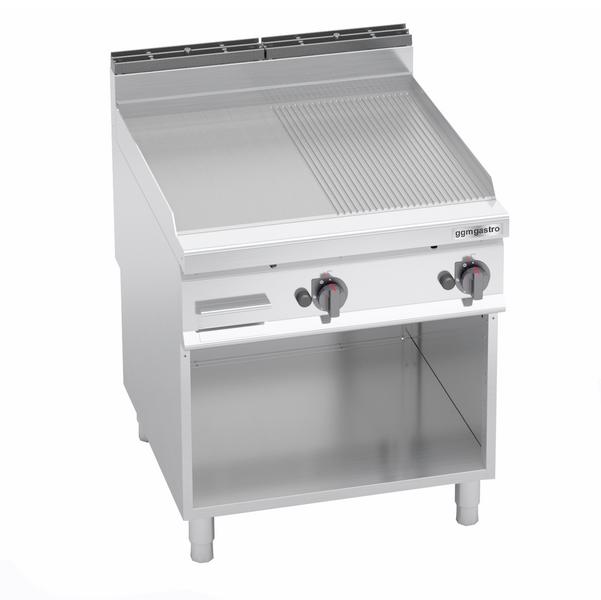 Gasbakplaat - 20kW - 1/2 glad 1/2 geribbeld - Bakoppervlak: 796x667mm - met open onderbouw