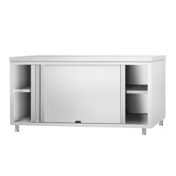 Table armoire en acier inoxydable PREMIUM - 1800x600mm - avec portes coulissantes et passe-plats