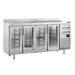 Barkylbänk PREMIUM PLUS - Glas - 2452x600 mm - 690 liter - 4 hängda glasdörrar, 2 lådor & stänkkant 100 mm