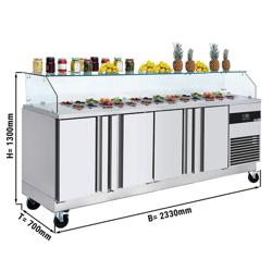 PREMIUM - 10x GN 1/6 طاولة سلطة - 2330 مم - مع 4 أبواب - ومرفق زجاجي مربع - لـ 