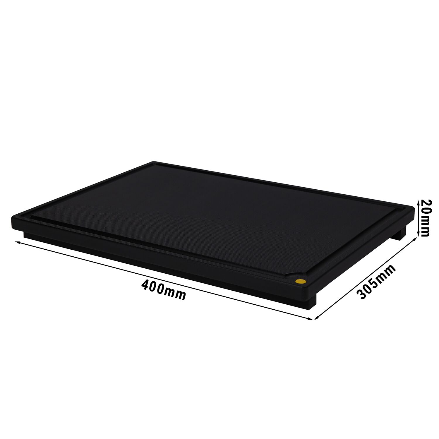 Planche à découper avec rigole à jus - 400x305mm - Épaisseur: 20mm - Conforme HACCP - Polyéthylène - Noir