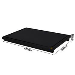 Tagliere professionale in polietilene (HDPE) - 400x305mm - Spessore: 20mm - Conforme HACCP - Nero - con scanalatura raccogli succo