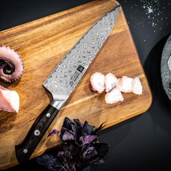 ZWILLING | Tanrei Chef's Knife 200 mm – Straight Edge - Damascus 101-Layer - Brown Micarta Handle