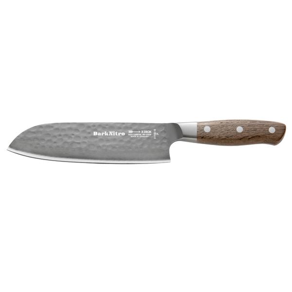 F. DICK | DarkNitro Santoku Knife – 180 mm Blade - Oak Wood Handle - Hammered Finish