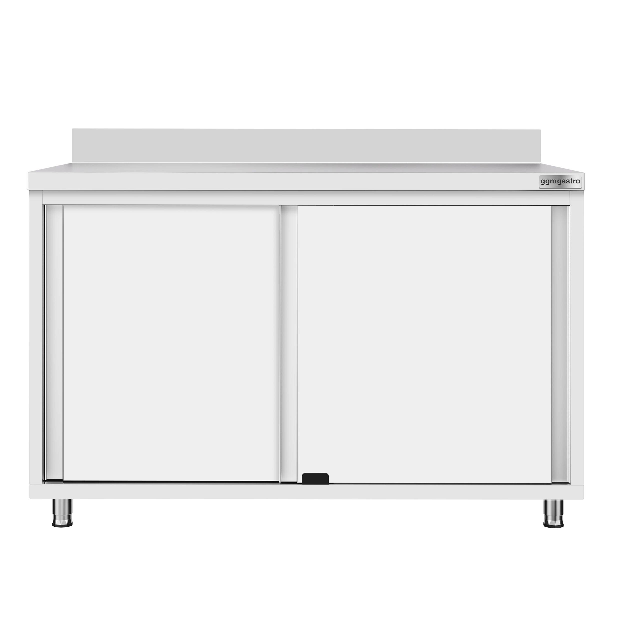 Table armoire en acier inoxydable ECO - 1200x600mm - avec portes coulissantes - avec dosseret