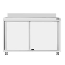 Table armoire en acier inoxydable ECO - 1200x700mm - avec portes coulissantes et étagère basse - avec dosseret