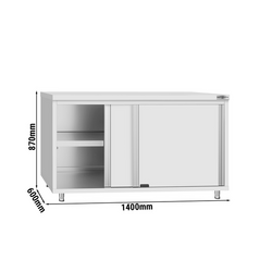 Paslanmaz Çelik Dolaplı Çalışma Tezgahı ECO -1400x600mm  - Sürgü Kapılı