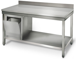 ECO-työpöytä ruostumattomasta teräksestä - 2000x600mm  - perushyllyllä ja jalustalla	