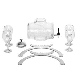 (5 pieces) Buffet Glass Wine Dispenser – 4 L - Chrome - with 4 Wine Glasses