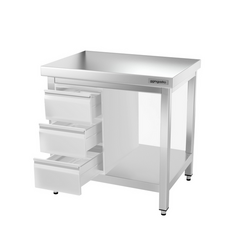 Mesa de trabalho em aço inoxidável PREMIUM - 0,8 m - com placa de base e suporte