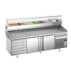 Pizza Hazırlık Tezgahı Premium PLUS - 2305x800mm -2 Kapılı & 6 Çekmeceli - Soğutmalı vitrin dahil -11x GN 1/4