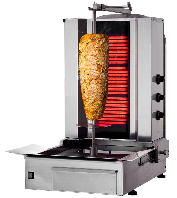 Electric Doner Kebab Grill (Shawarma/Gyros) - 3 Burner - up to 40kg - 5.40kW - Countertop - incl. 2 double doors & 1 skewer