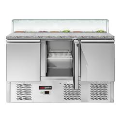 Saladette ECO - 1368mm - 3 deuren - met rechte glazen opzetvitrine voor 8x GN 1/6